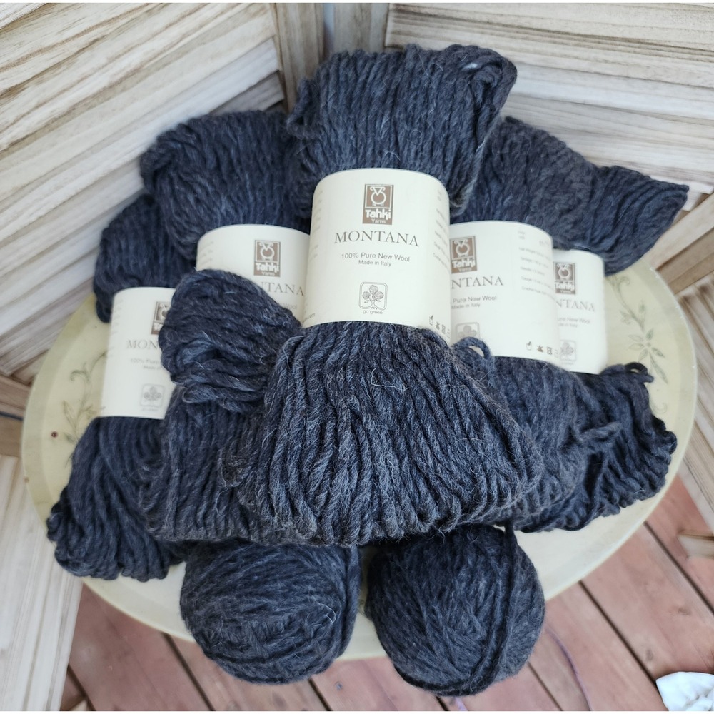 Tahki 6+ Yanks Montana Charcoal Grey 100% Pure New Wool Roving Yarn Lot of 6+